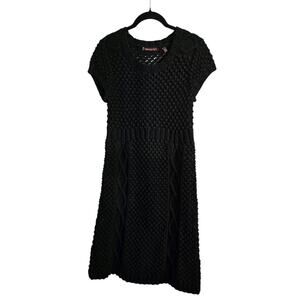 525 America Womens Size M Dress Black Open Knit Cable Knit Short Sleeve